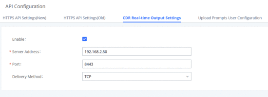 Real Time CDR. API configuration